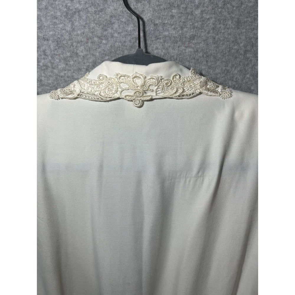 Vintage Ivory Belted Peplum Dress Lace Trim Secretary Bridal Occasion Midi - Picture 13 of 14